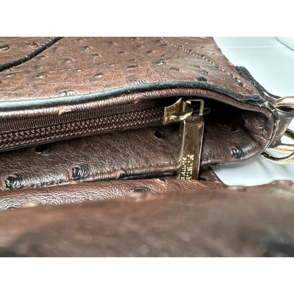 Noble Mount Ostrich finish satchel crossbody bag purse brown - Picture 7 of 9